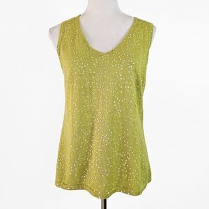 Double D Ranch XL Linen Cotton Blend Green Beaded Tank Top